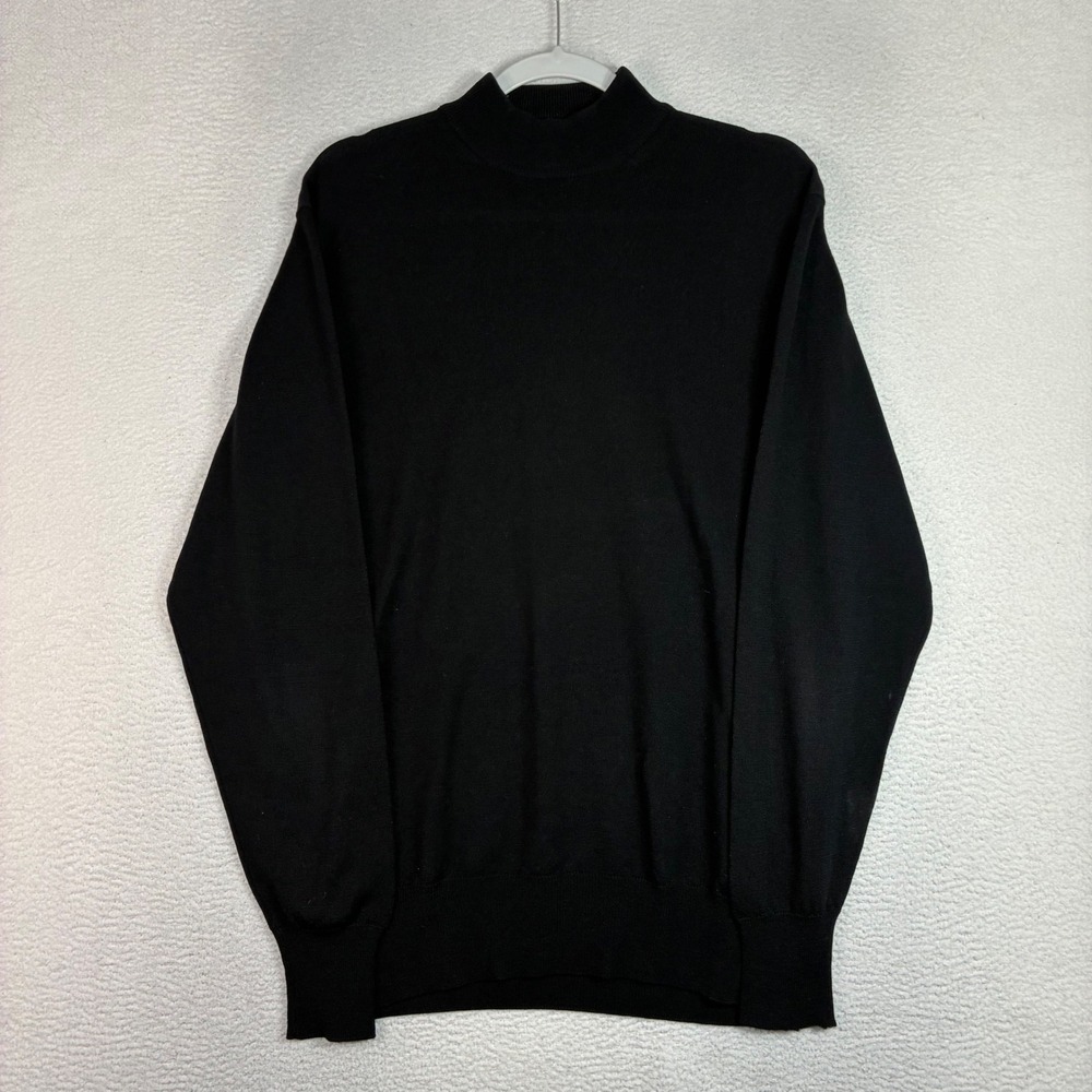 Vintage Saks Fifth Avenue Merino Wool Sweater Men M Black Quiet Luxury Italy 90s
